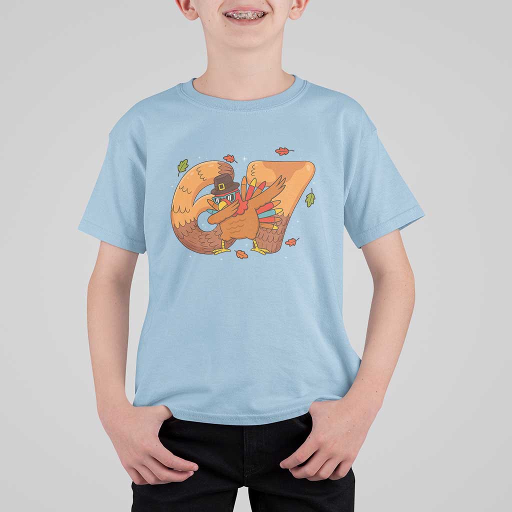 Thanksgiving Turkey Dabbing T Shirt For Kid Six Seven Meme Trending Gift - Wonder Print Shop