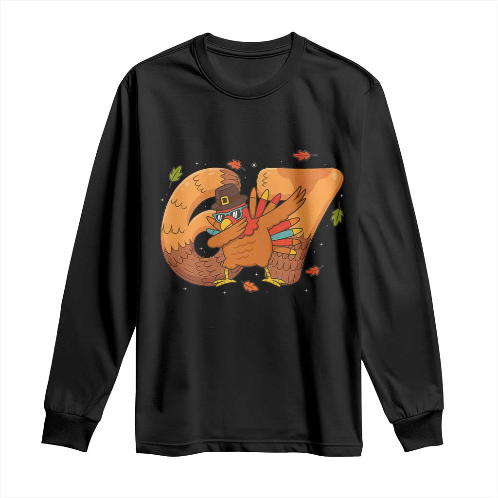 Thanksgiving Turkey Dabbing Long Sleeve Shirt Six Seven Meme Trending Gift - Wonder Print Shop