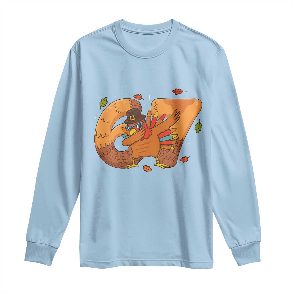 Thanksgiving Turkey Dabbing Long Sleeve Shirt Six Seven Meme Trending Gift - Wonder Print Shop