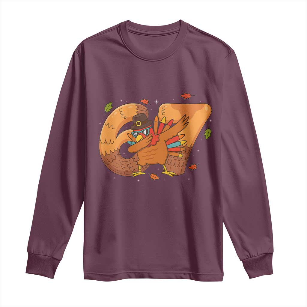 Thanksgiving Turkey Dabbing Long Sleeve Shirt Six Seven Meme Trending Gift - Wonder Print Shop