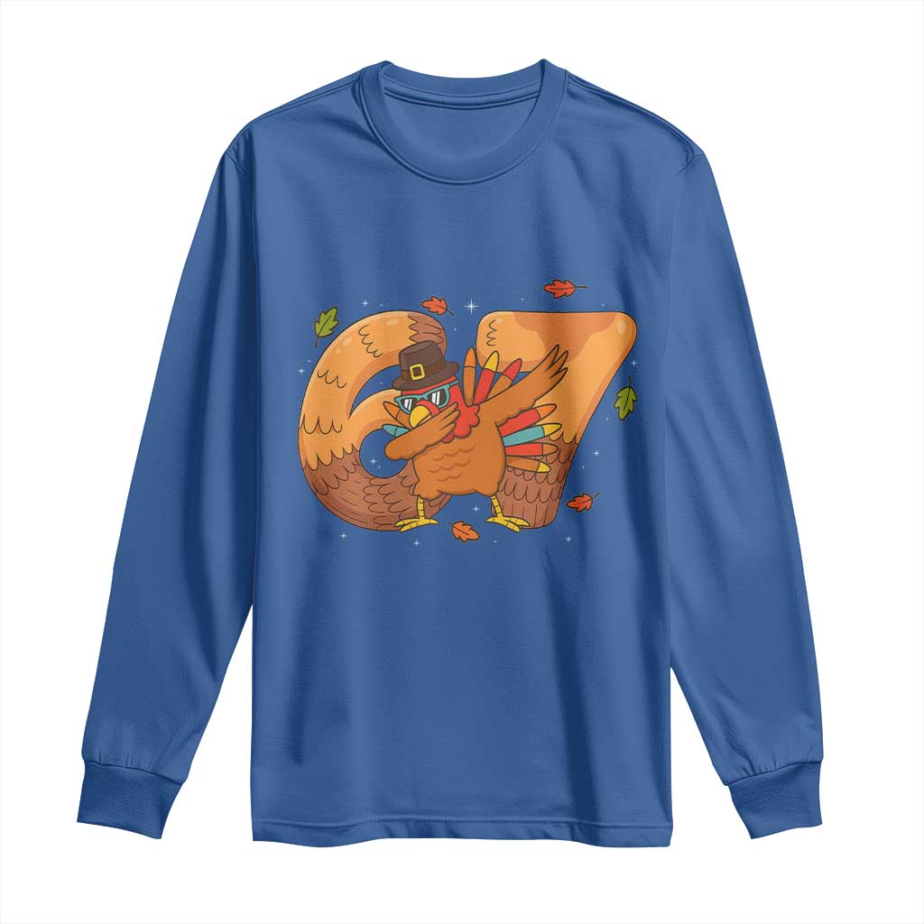Thanksgiving Turkey Dabbing Long Sleeve Shirt Six Seven Meme Trending Gift - Wonder Print Shop