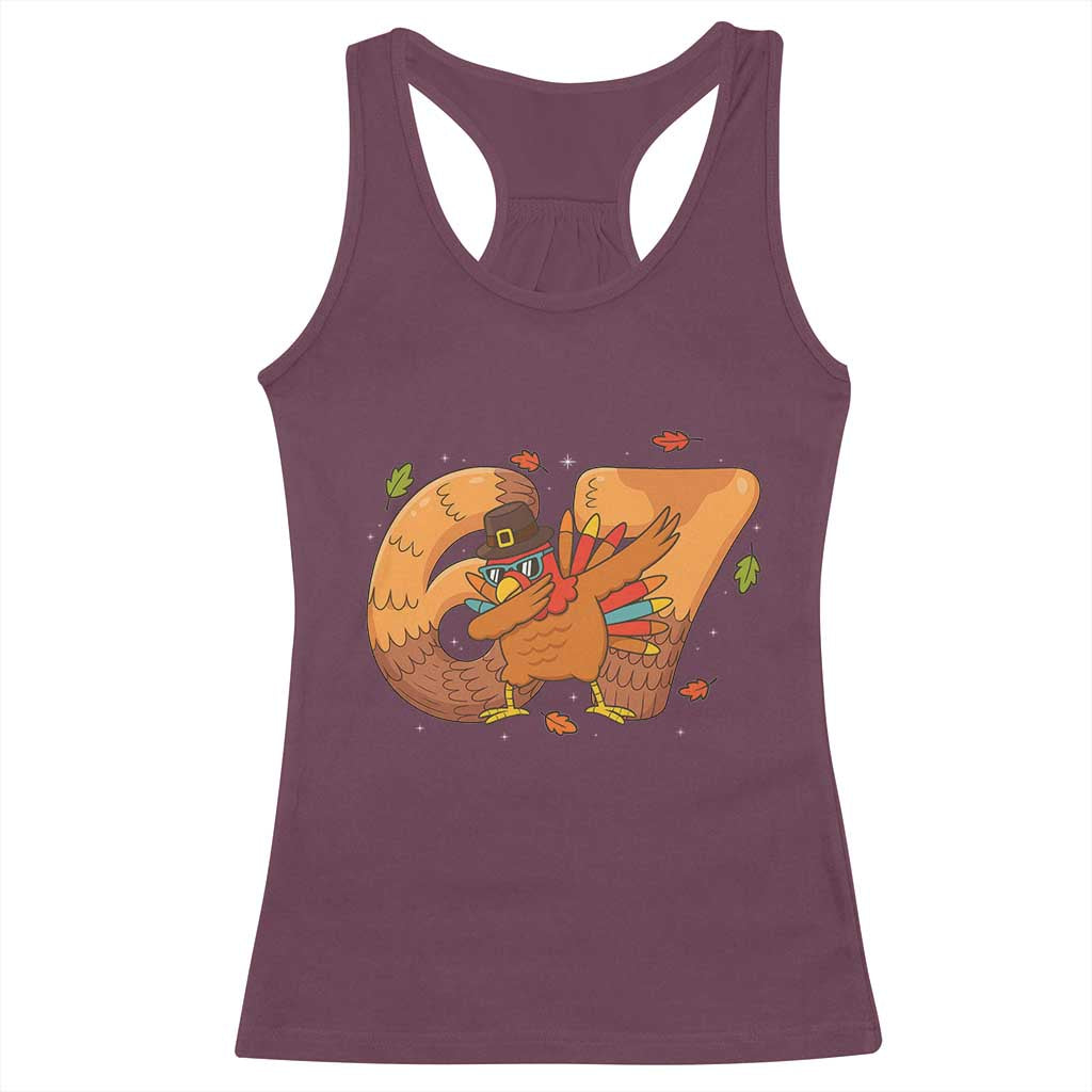 Thanksgiving Turkey Dabbing Racerback Tank Top Six Seven Meme Trending Gift - Wonder Print Shop