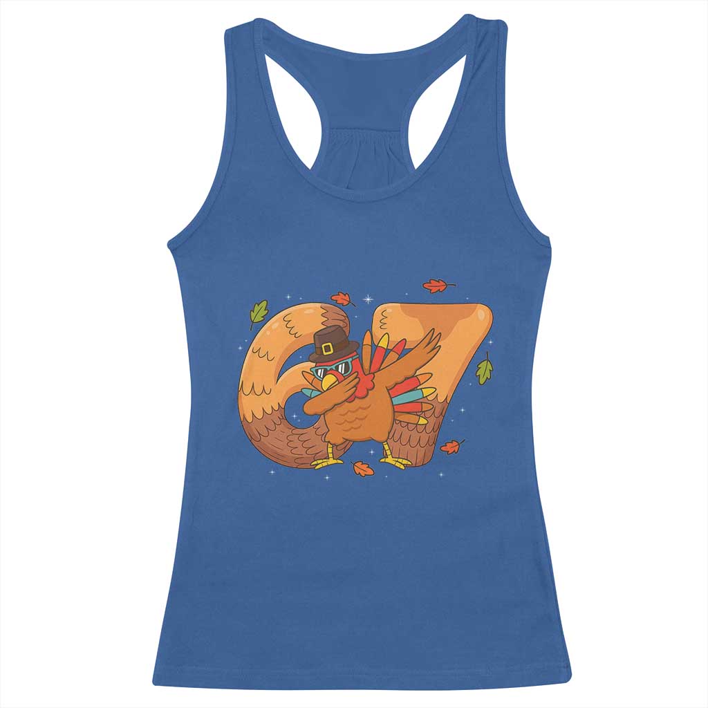 Thanksgiving Turkey Dabbing Racerback Tank Top Six Seven Meme Trending Gift - Wonder Print Shop