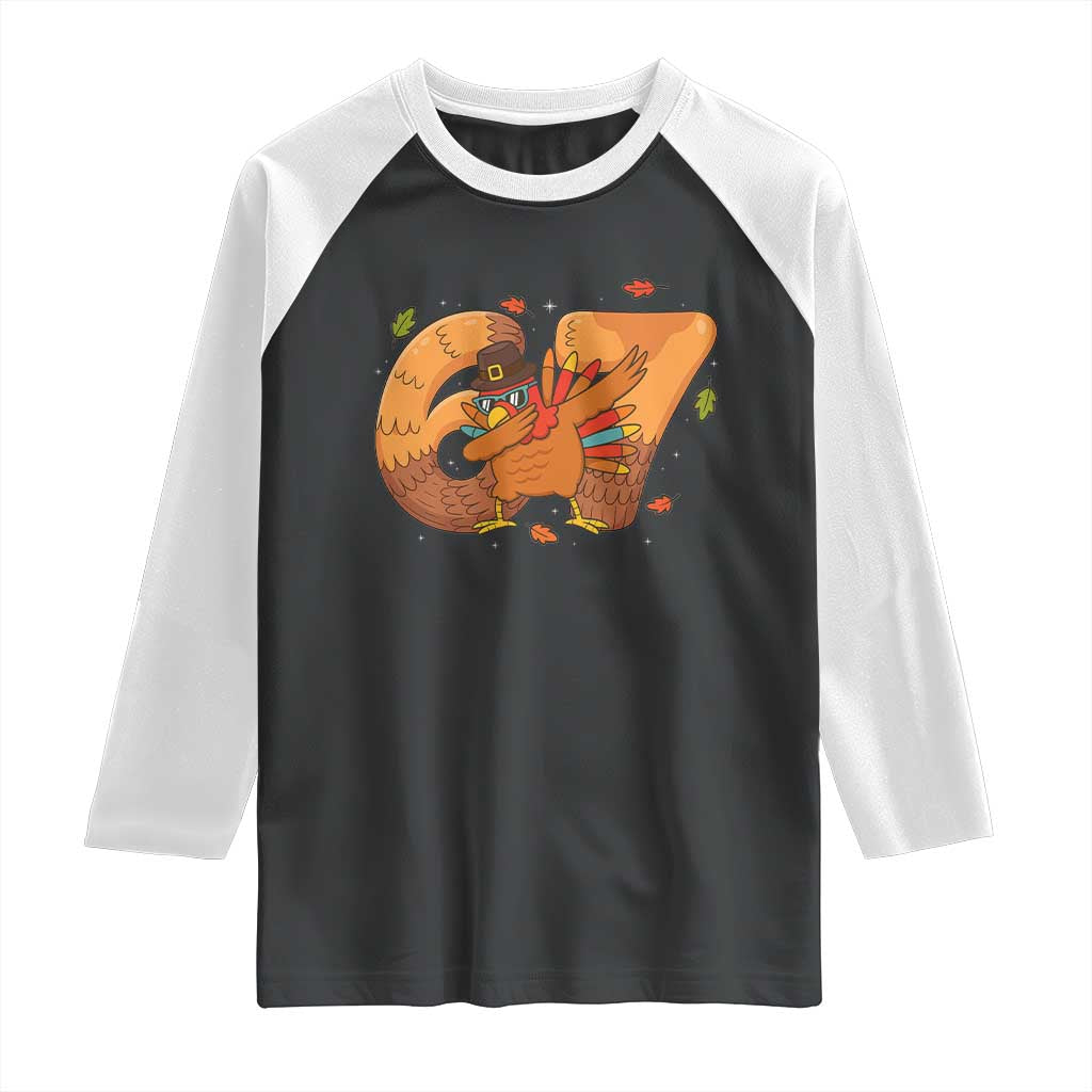 Thanksgiving Turkey Dabbing Raglan Shirt Six Seven Meme Trending Gift - Wonder Print Shop