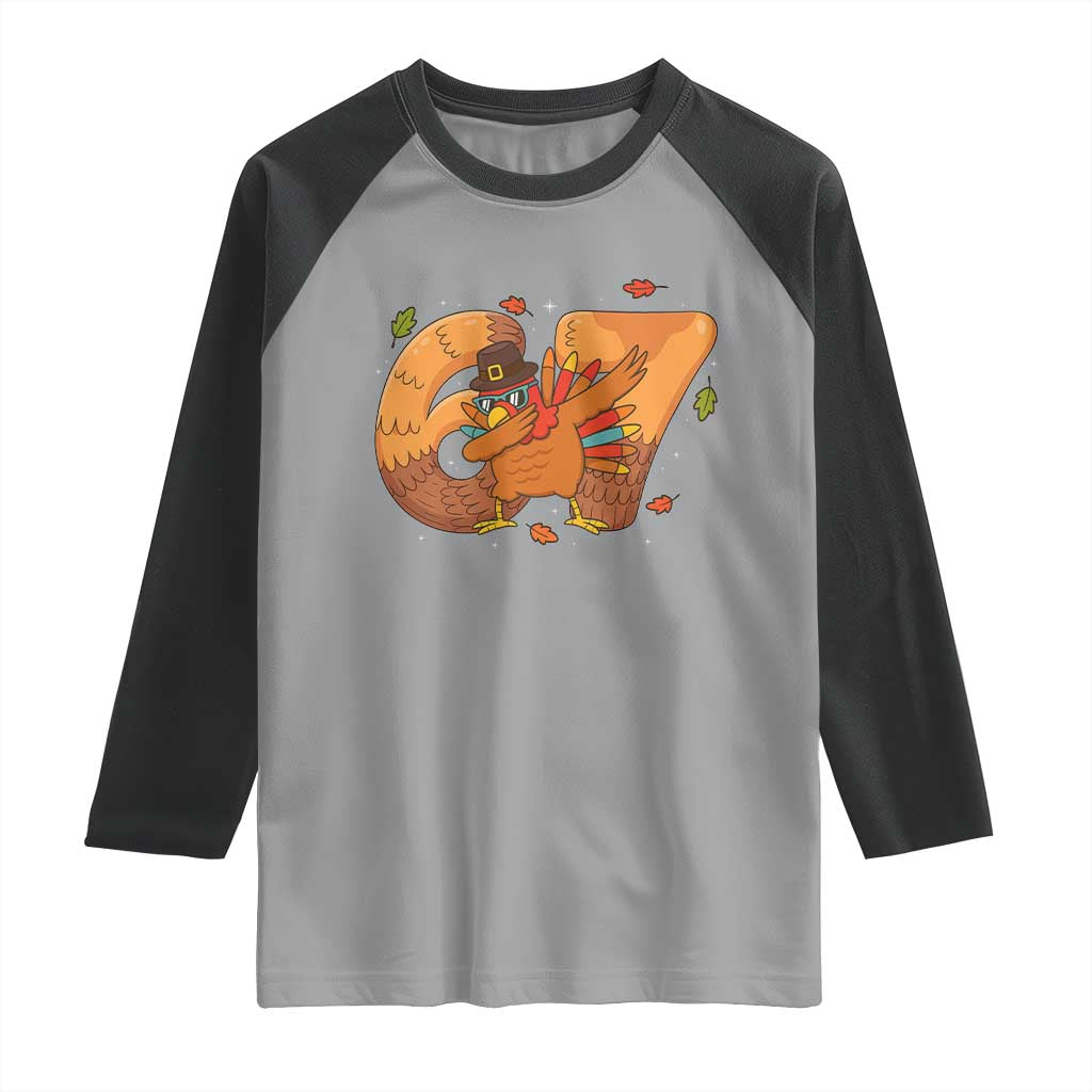 Thanksgiving Turkey Dabbing Raglan Shirt Six Seven Meme Trending Gift - Wonder Print Shop