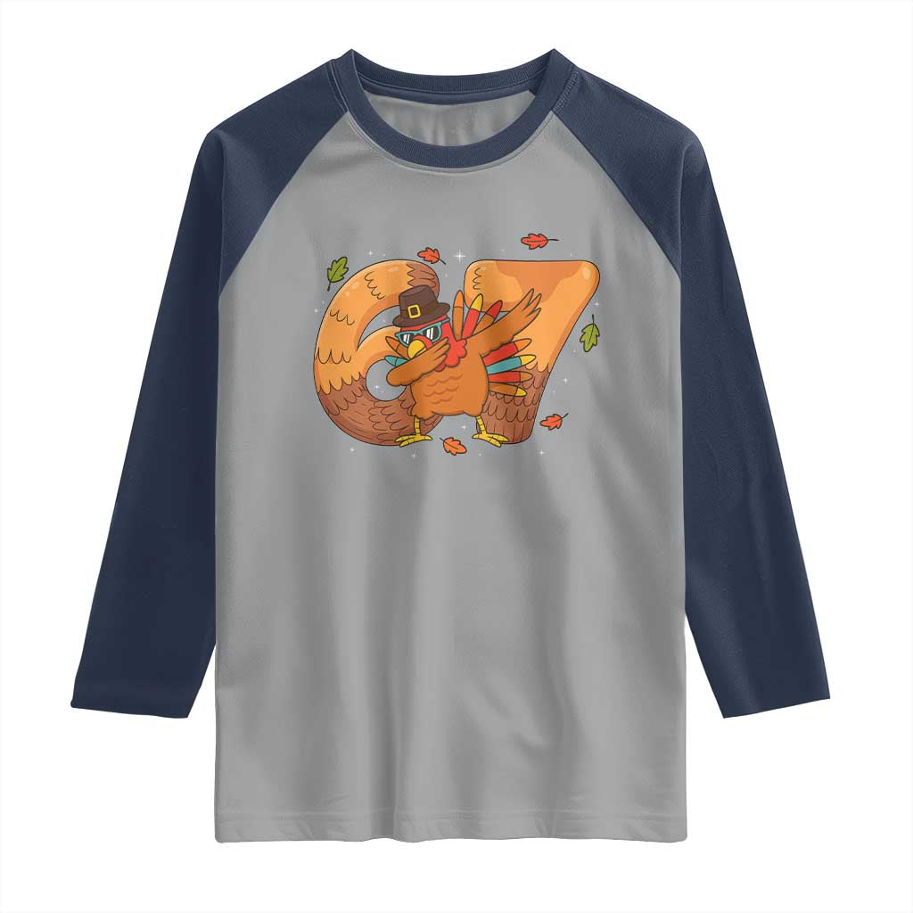 Thanksgiving Turkey Dabbing Raglan Shirt Six Seven Meme Trending Gift - Wonder Print Shop