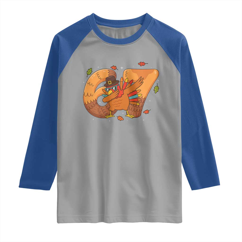 Thanksgiving Turkey Dabbing Raglan Shirt Six Seven Meme Trending Gift - Wonder Print Shop