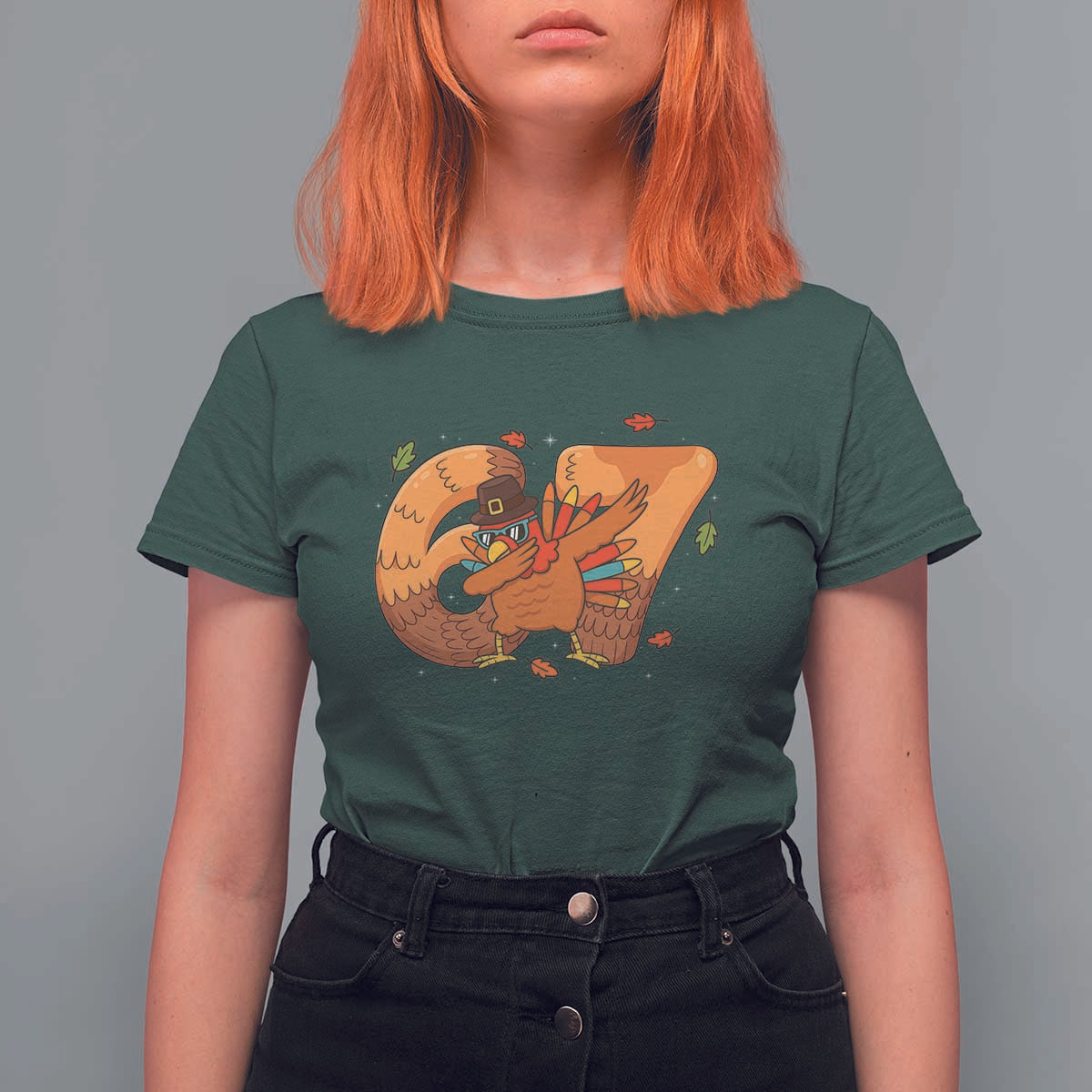 Thanksgiving Turkey Dabbing T Shirt For Women Six Seven Meme Trending Gift - Wonder Print Shop