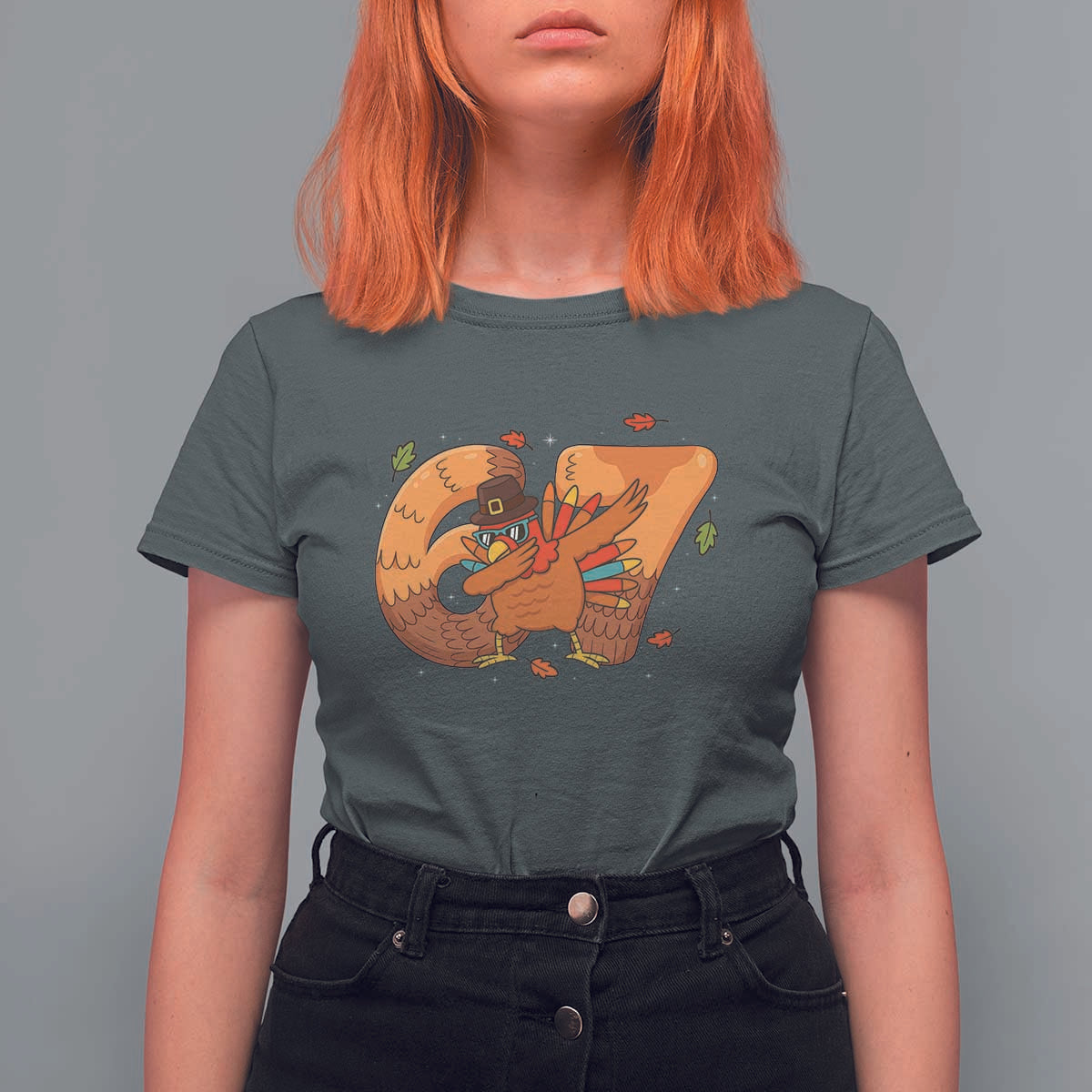 Thanksgiving Turkey Dabbing T Shirt For Women Six Seven Meme Trending Gift - Wonder Print Shop