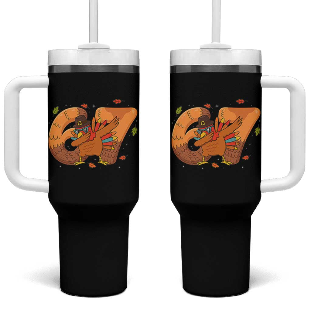 Thanksgiving Turkey Dabbing Tumbler With Handle Six Seven Meme Trending Gift - Wonder Print Shop