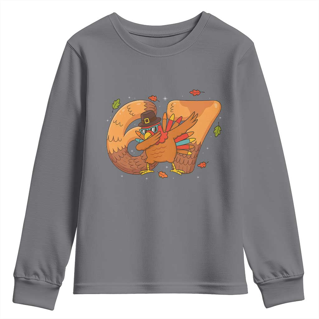 Thanksgiving Turkey Dabbing Youth Sweatshirt Six Seven Meme Trending Gift - Wonder Print Shop