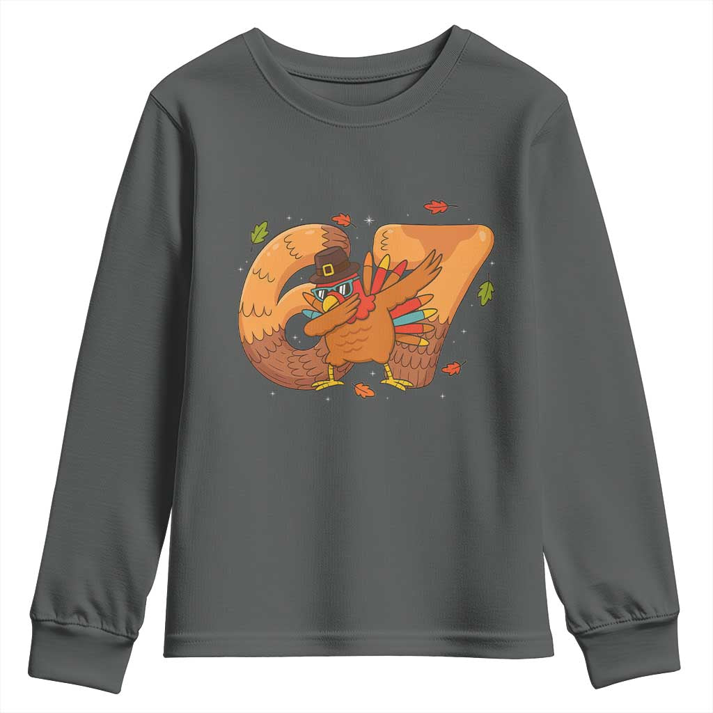 Thanksgiving Turkey Dabbing Youth Sweatshirt Six Seven Meme Trending Gift - Wonder Print Shop