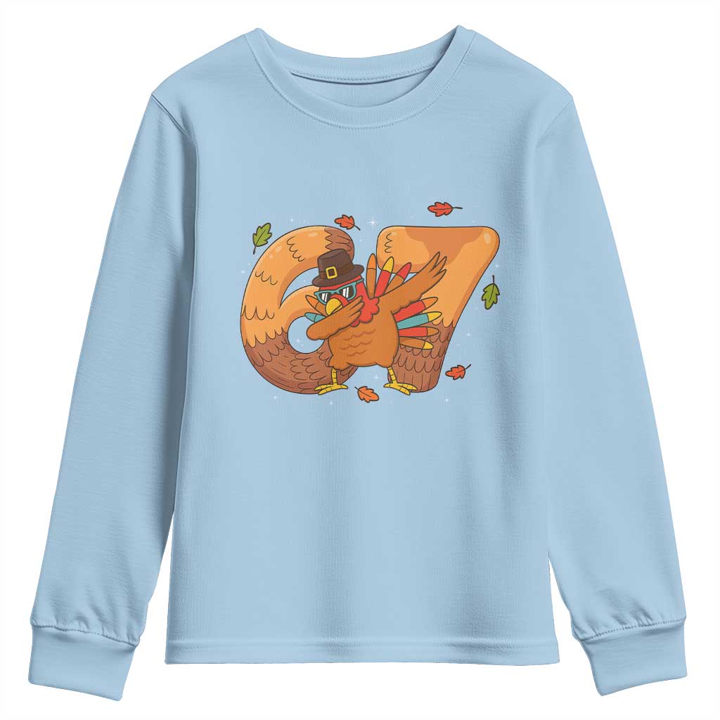 Thanksgiving Turkey Dabbing Youth Sweatshirt Six Seven Meme Trending Gift - Wonder Print Shop