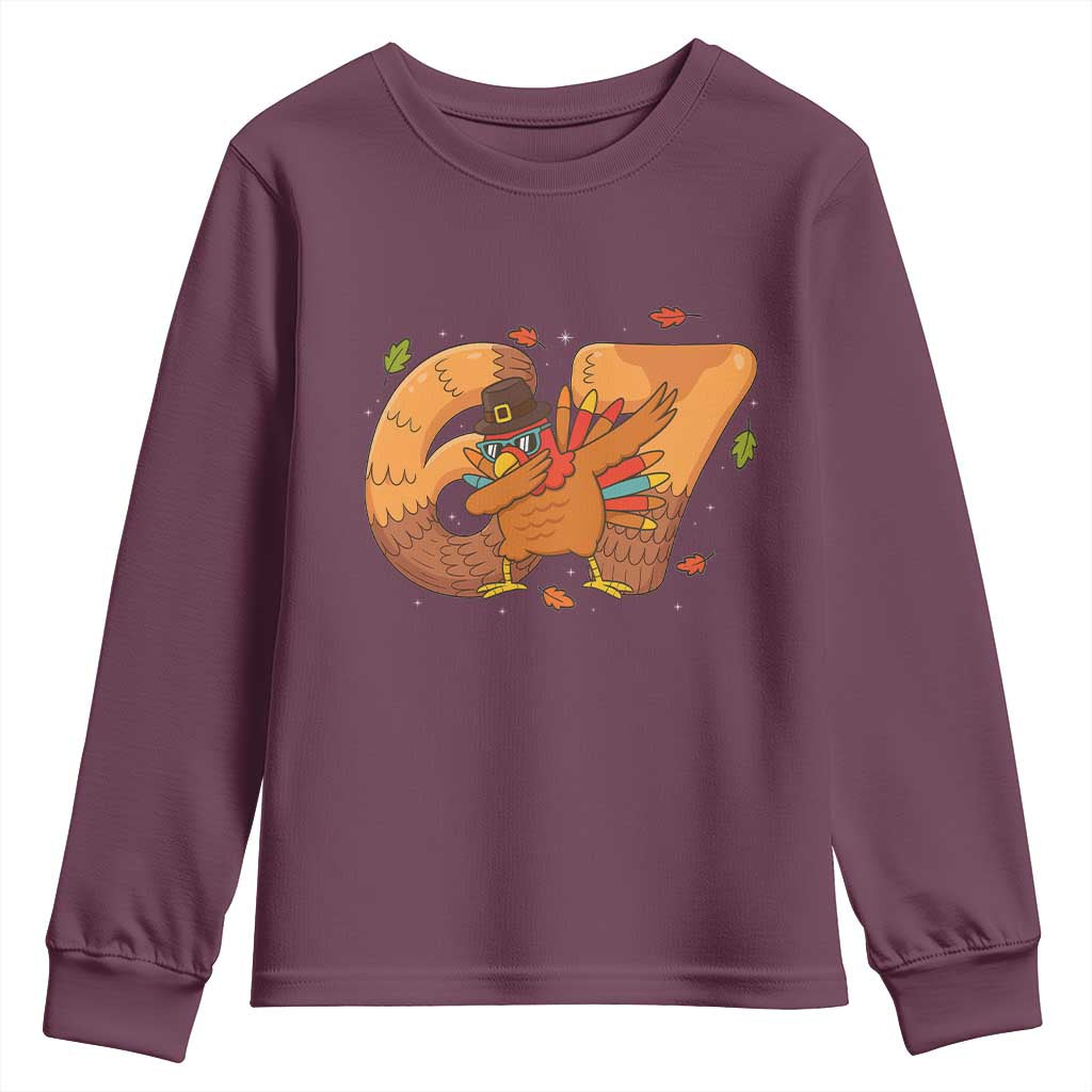 Thanksgiving Turkey Dabbing Youth Sweatshirt Six Seven Meme Trending Gift - Wonder Print Shop