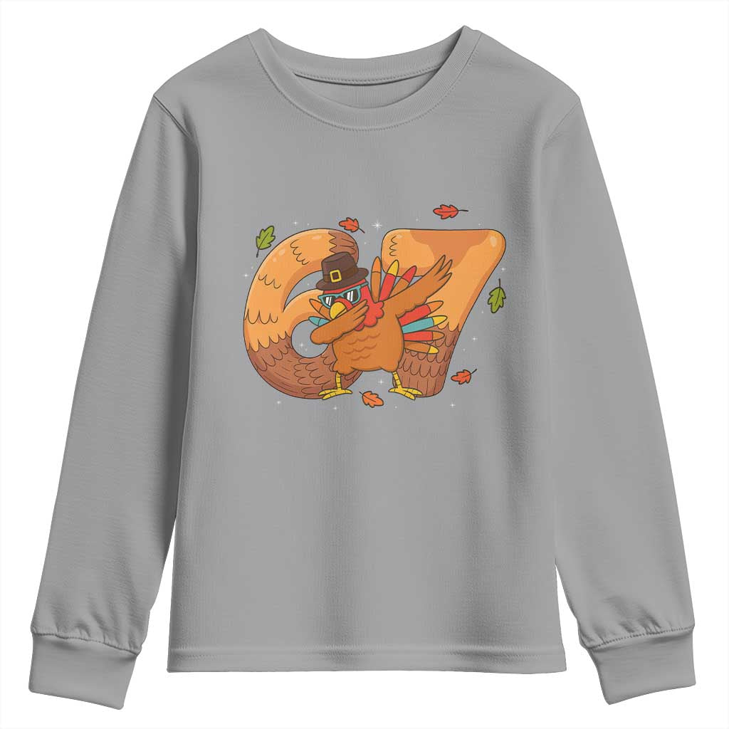 Thanksgiving Turkey Dabbing Youth Sweatshirt Six Seven Meme Trending Gift - Wonder Print Shop