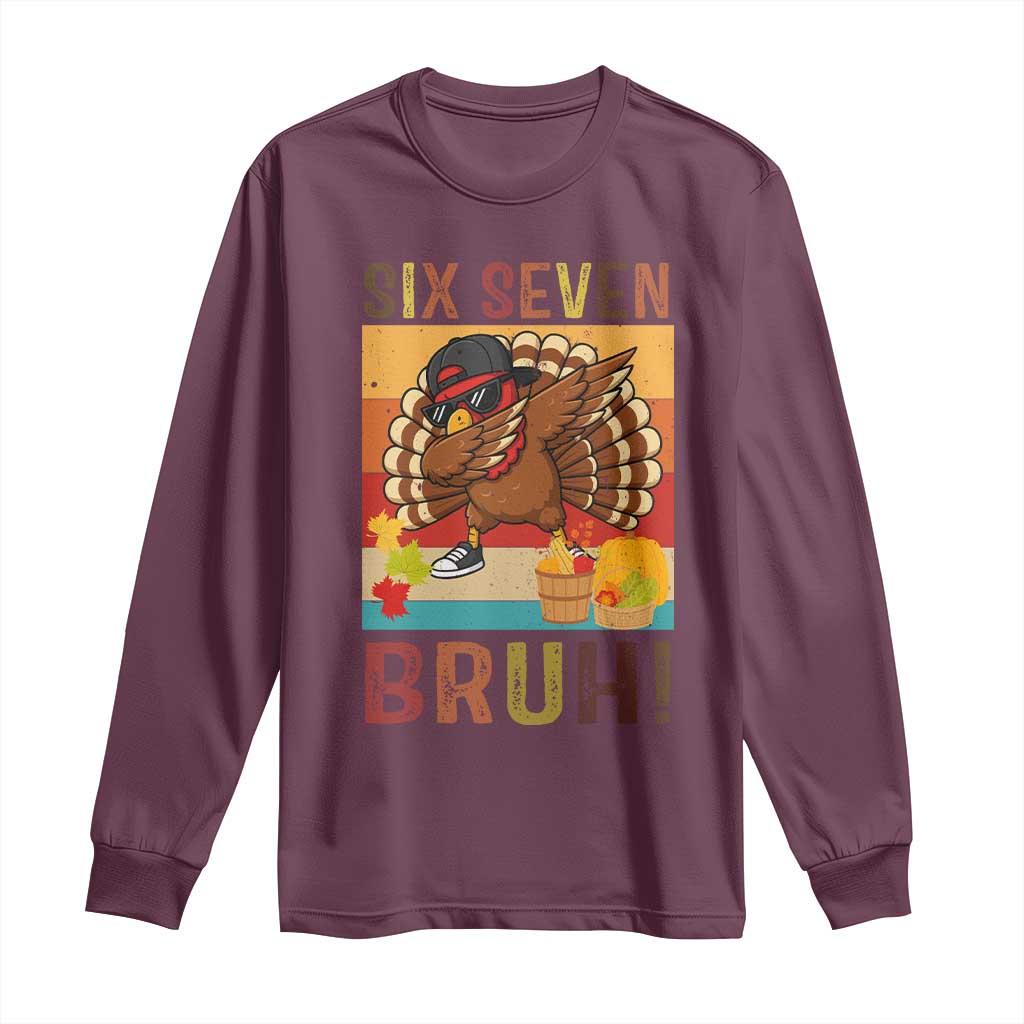 Six Seven Meme Turkey Dabbing Long Sleeve Shirt Funny Thanksgiving Gift - Wonder Print Shop
