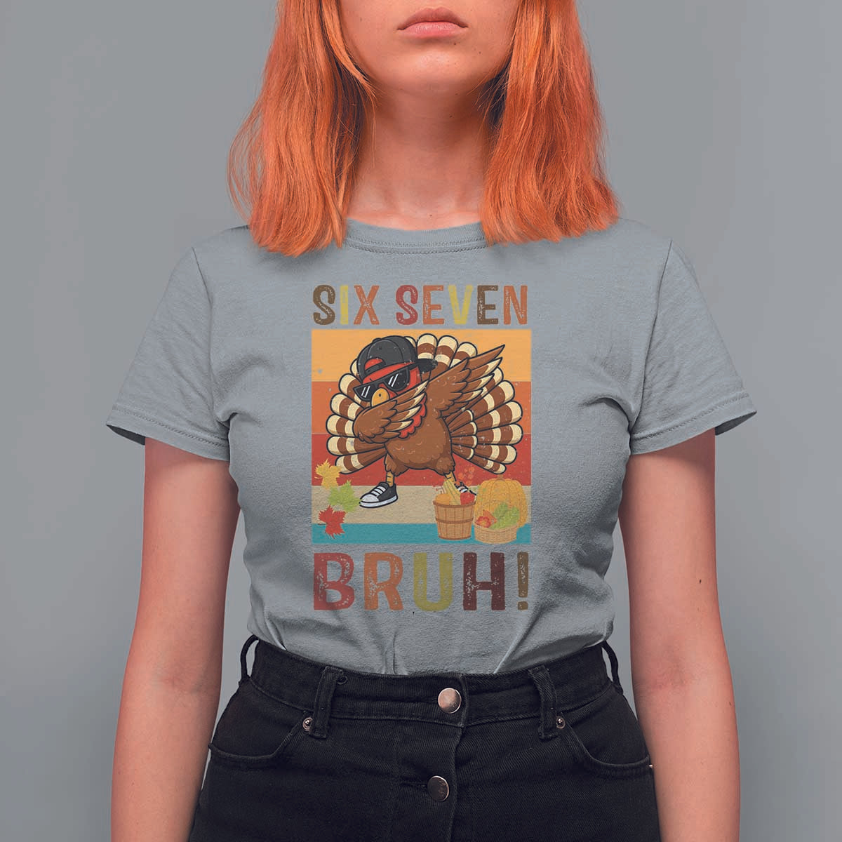 Six Seven Meme Turkey Dabbing T Shirt For Women Funny Thanksgiving Gift - Wonder Print Shop