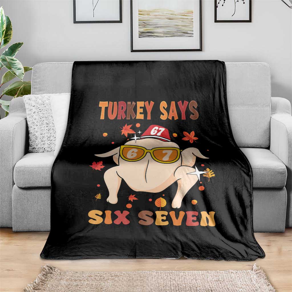Turkey Says Six Seven Throw Blanket Funny Thanksgiving Meme Gift - Wonder Print Shop