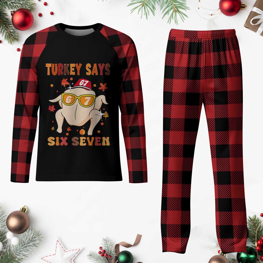 Turkey Says Six Seven Plaid Pajama Set Funny Thanksgiving Meme Gift - Wonder Print Shop