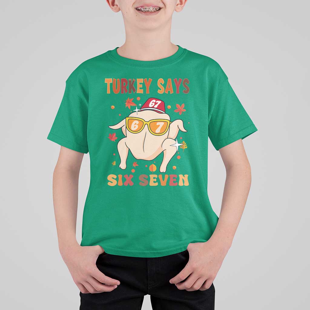 Turkey Says Six Seven T Shirt For Kid Funny Thanksgiving Meme Gift - Wonder Print Shop
