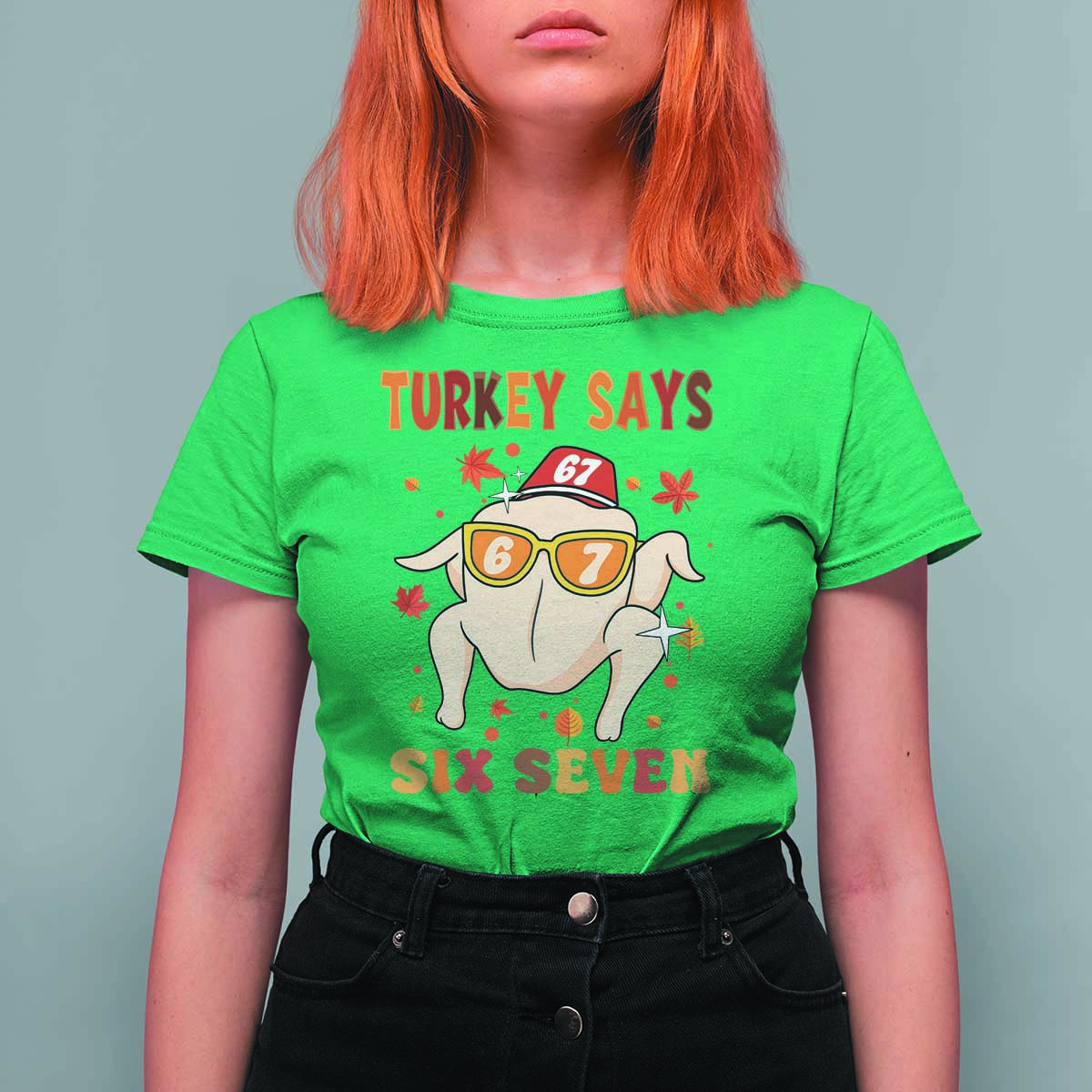 Turkey Says Six Seven T Shirt For Women Funny Thanksgiving Meme Gift - Wonder Print Shop