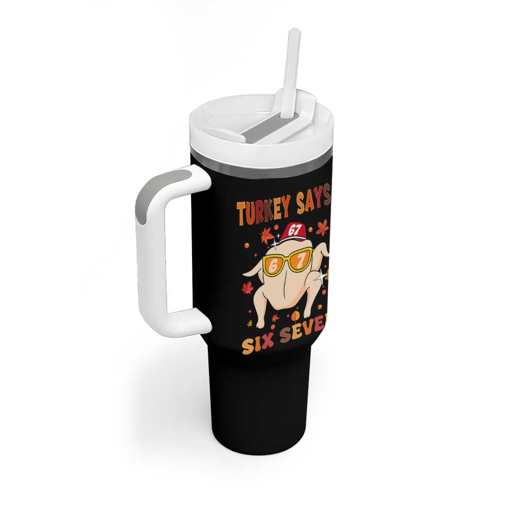 Turkey Says Six Seven Tumbler With Handle Funny Thanksgiving Meme Gift - Wonder Print Shop