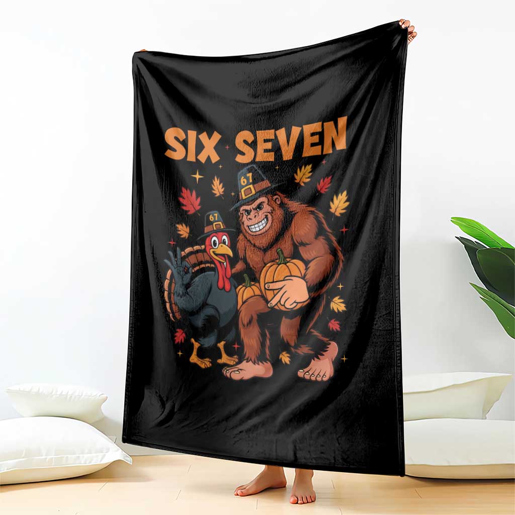 Six Seven Meme Bigfoot And Turkey Throw Blanket Funny Thanksgiving Gift - Wonder Print Shop