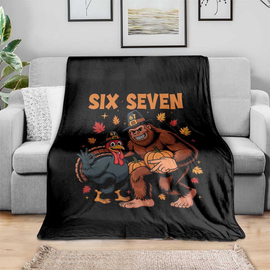 Six Seven Meme Bigfoot And Turkey Throw Blanket Funny Thanksgiving Gift - Wonder Print Shop