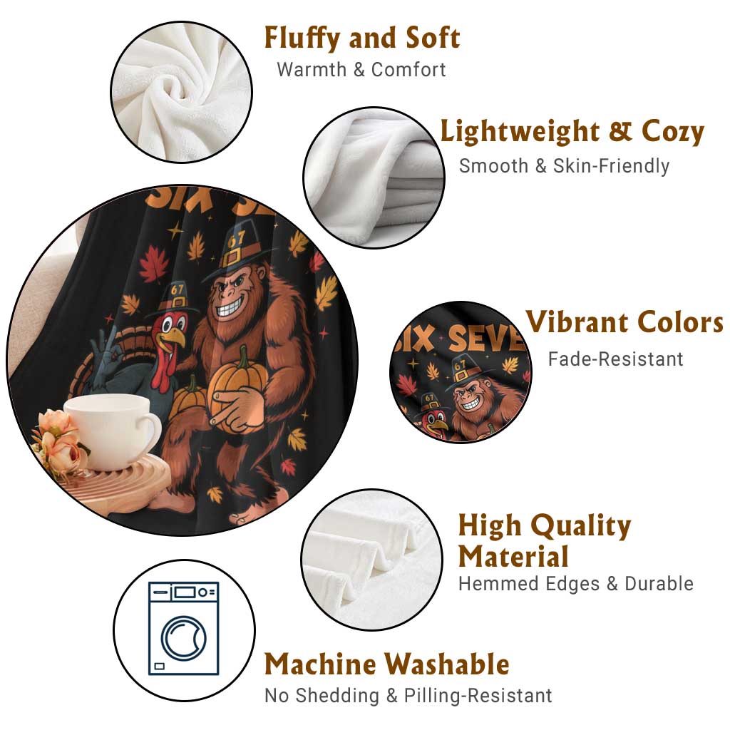 Six Seven Meme Bigfoot And Turkey Throw Blanket Funny Thanksgiving Gift - Wonder Print Shop