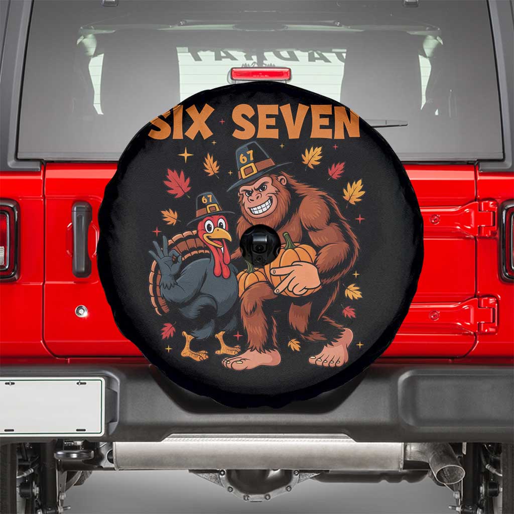Six Seven Meme Bigfoot And Turkey Spare Tire Cover Funny Thanksgiving Gift - Wonder Print Shop