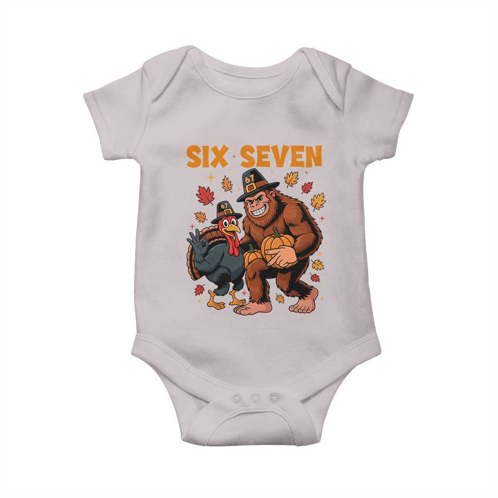 Six Seven Meme Bigfoot And Turkey Baby Onesie Funny Thanksgiving Gift - Wonder Print Shop
