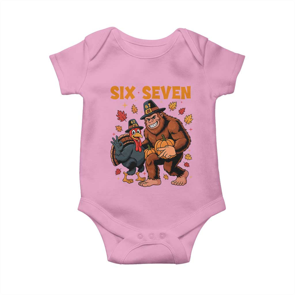 Six Seven Meme Bigfoot And Turkey Baby Onesie Funny Thanksgiving Gift - Wonder Print Shop