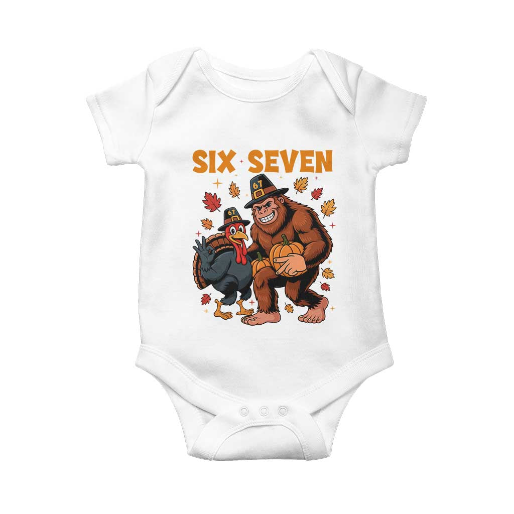 Six Seven Meme Bigfoot And Turkey Baby Onesie Funny Thanksgiving Gift - Wonder Print Shop
