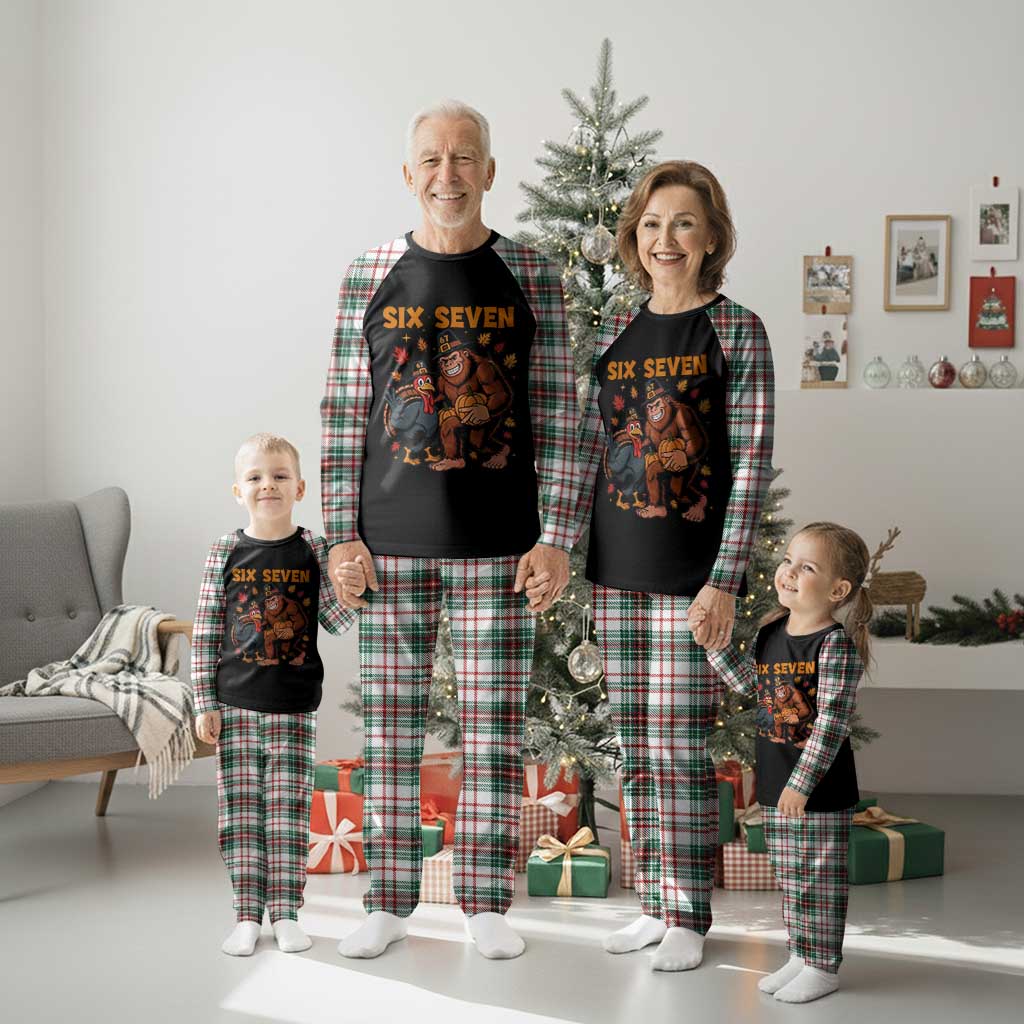 Six Seven Meme Bigfoot And Turkey Plaid Pajama Set Funny Thanksgiving Gift - Wonder Print Shop