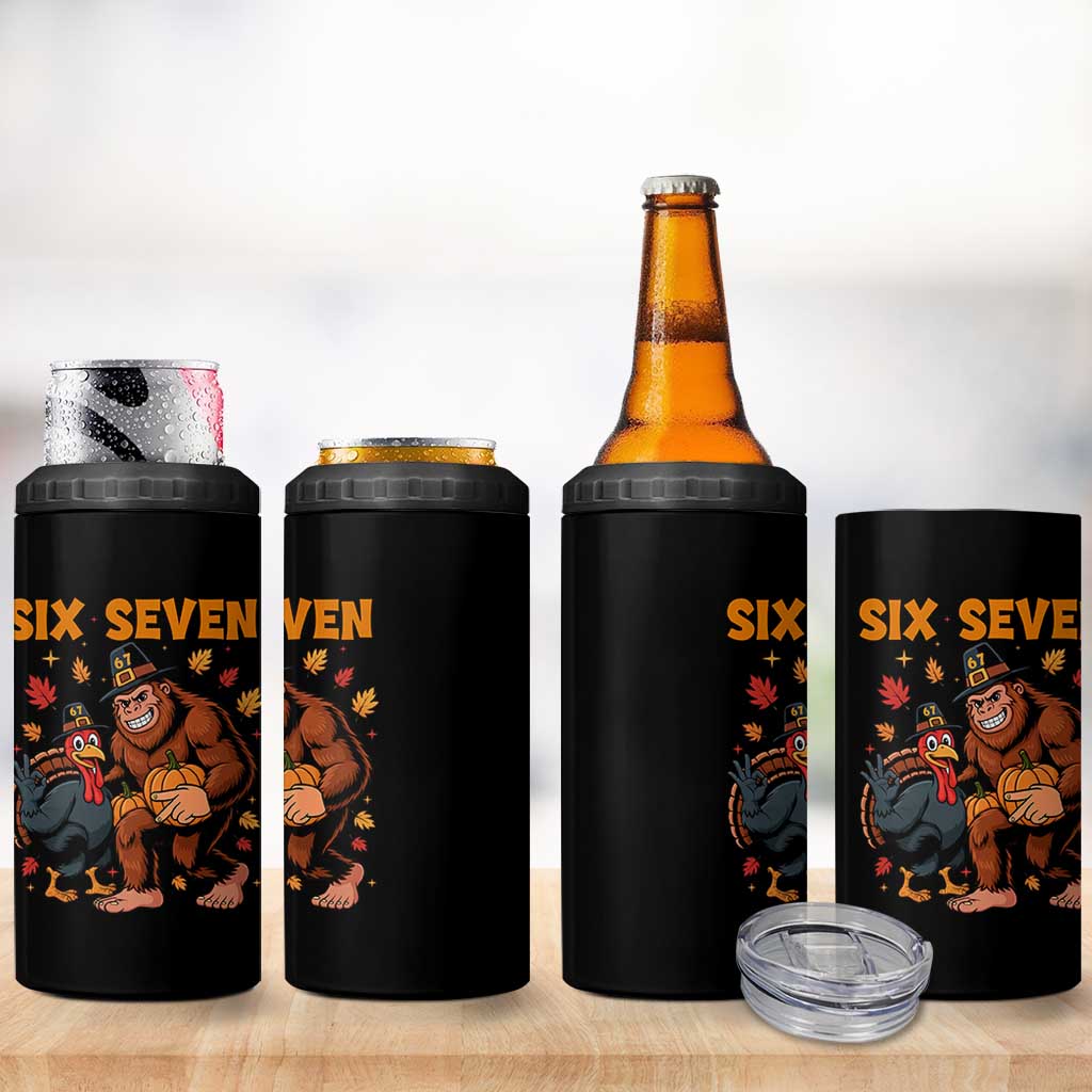 Six Seven Meme Bigfoot And Turkey 4 in 1 Can Cooler Tumbler Funny Thanksgiving Gift - Wonder Print Shop