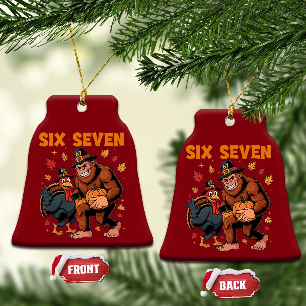 Six Seven Meme Bigfoot And Turkey Ceramic Ornament Funny Thanksgiving Gift - Wonder Print Shop