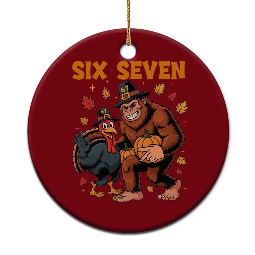 Six Seven Meme Bigfoot And Turkey Ceramic Ornament Funny Thanksgiving Gift - Wonder Print Shop