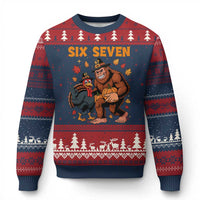 Six Seven Meme Bigfoot And Turkey Ugly Christmas Sweater Funny Thanksgiving Gift - Wonder Print Shop