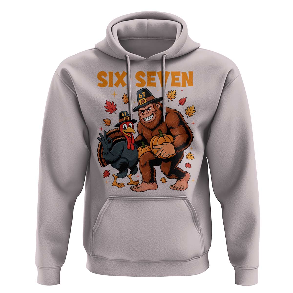 Six Seven Meme Bigfoot And Turkey Hoodie Funny Thanksgiving Gift - Wonder Print Shop