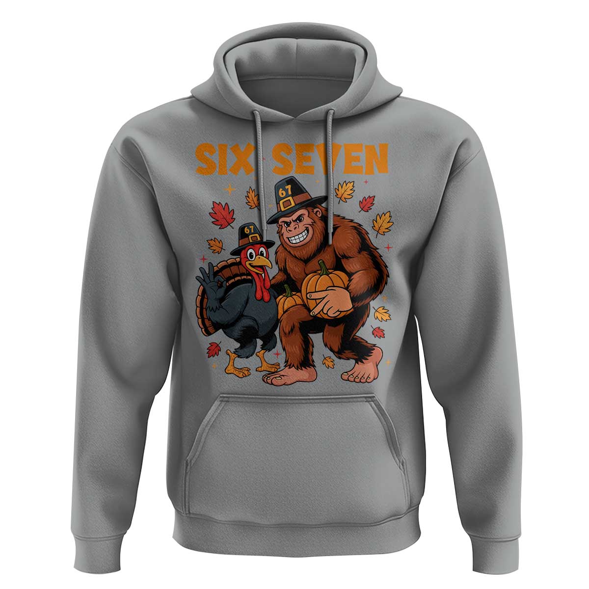 Six Seven Meme Bigfoot And Turkey Hoodie Funny Thanksgiving Gift - Wonder Print Shop