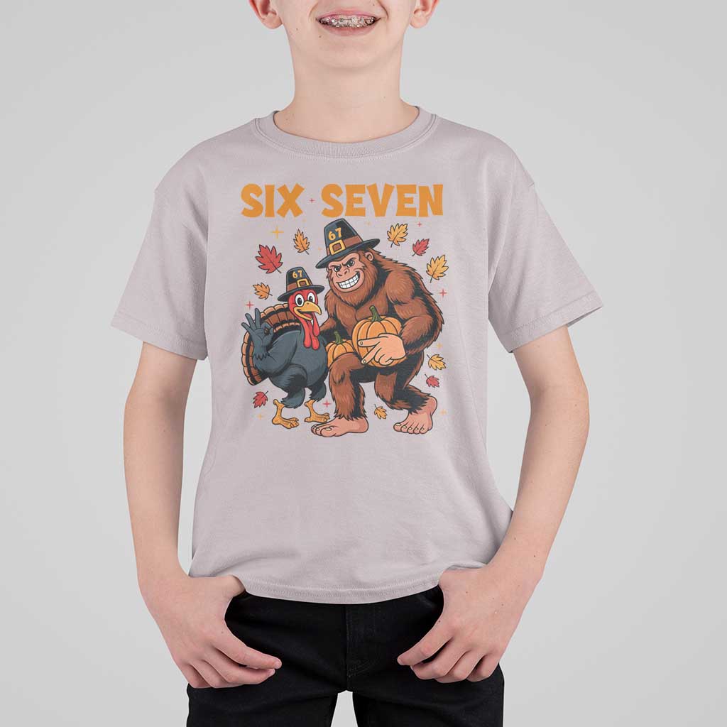 Six Seven Meme Bigfoot And Turkey T Shirt For Kid Funny Thanksgiving Gift - Wonder Print Shop