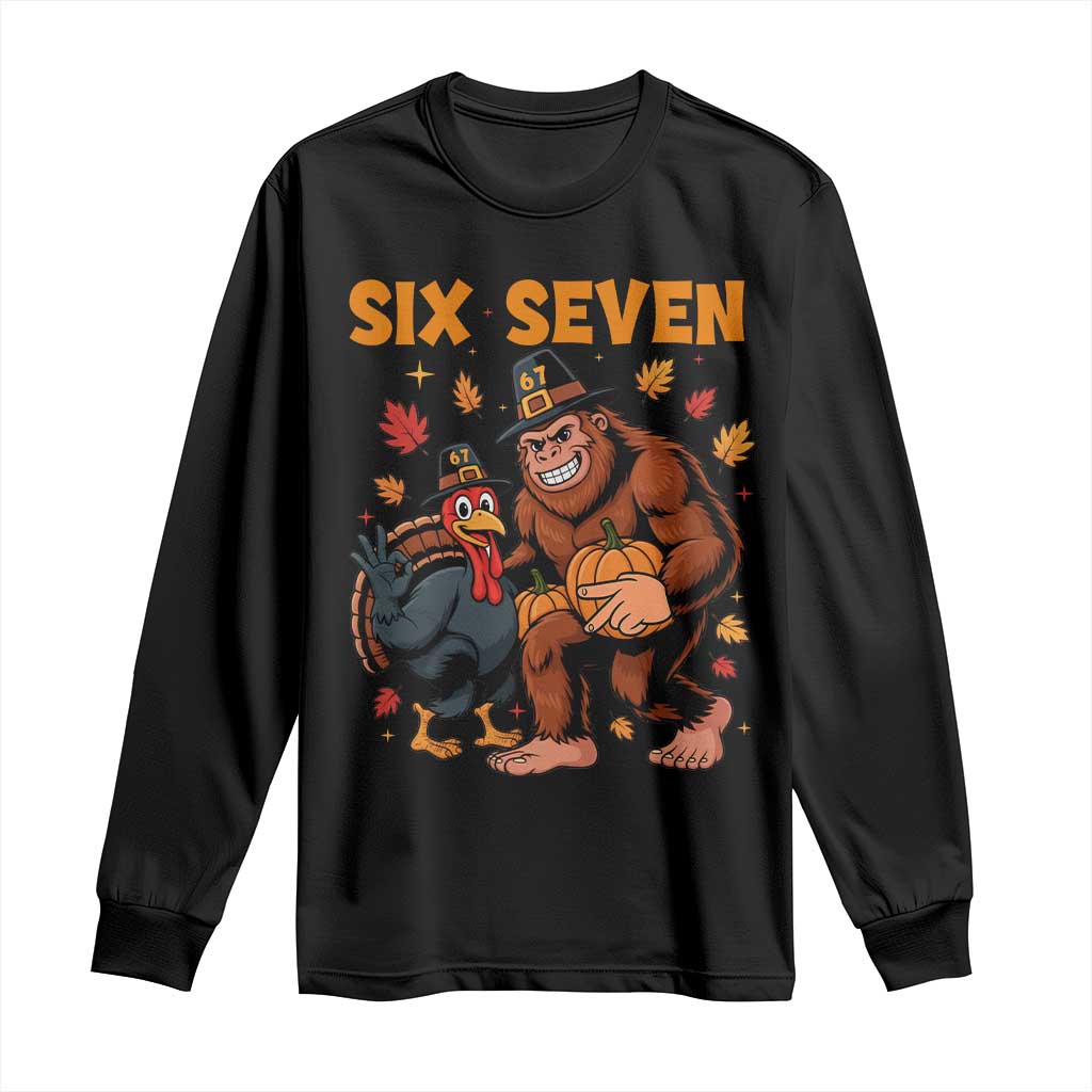 Six Seven Meme Bigfoot And Turkey Long Sleeve Shirt Funny Thanksgiving Gift - Wonder Print Shop