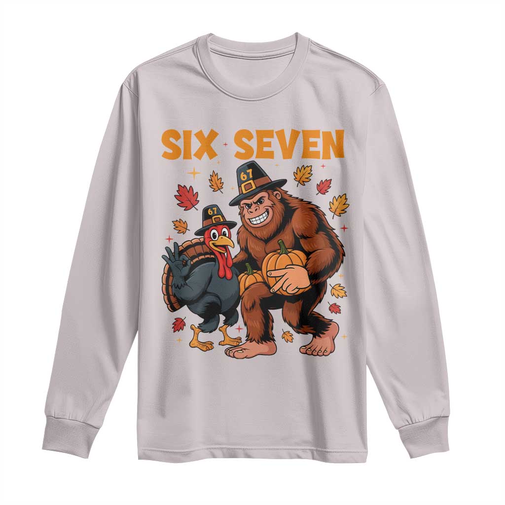 Six Seven Meme Bigfoot And Turkey Long Sleeve Shirt Funny Thanksgiving Gift - Wonder Print Shop
