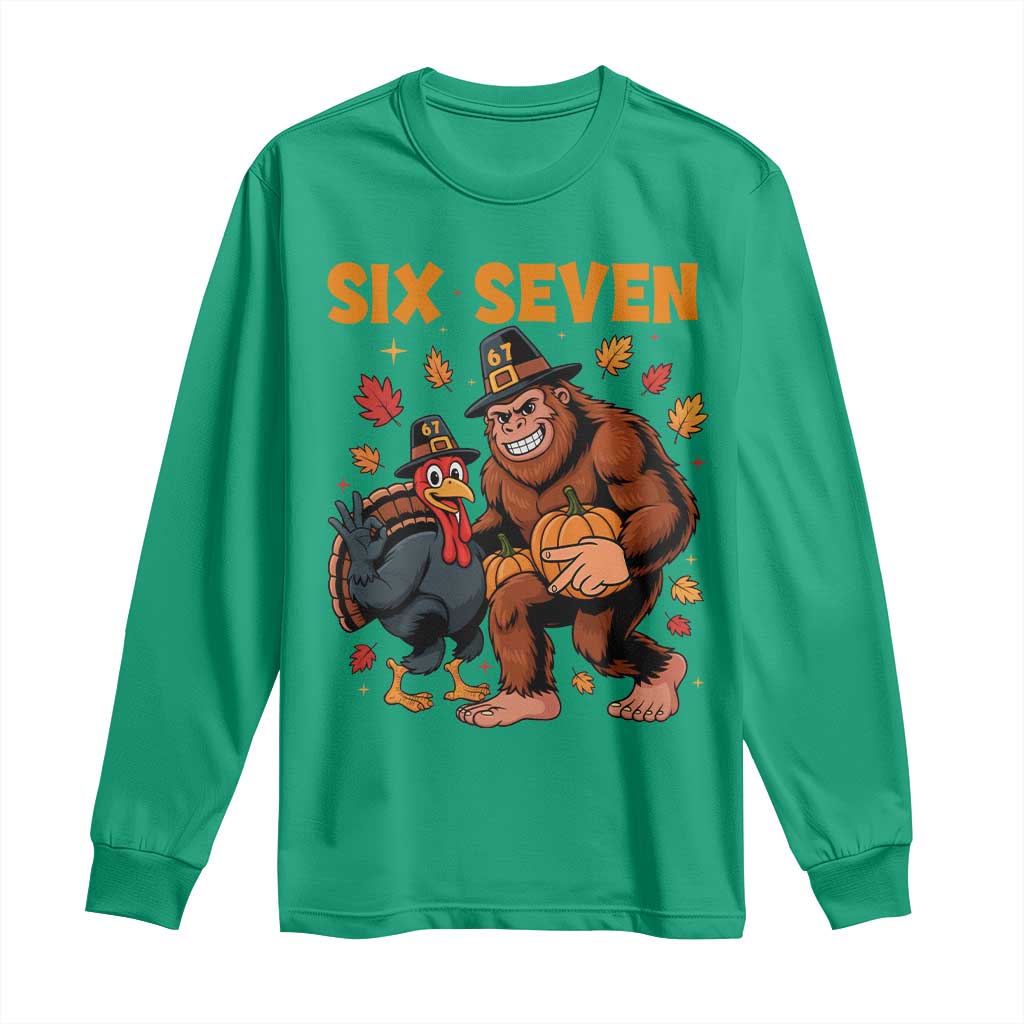 Six Seven Meme Bigfoot And Turkey Long Sleeve Shirt Funny Thanksgiving Gift - Wonder Print Shop