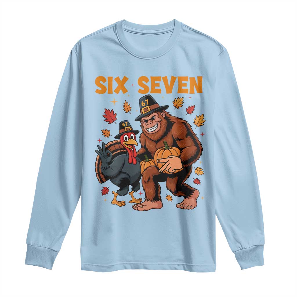 Six Seven Meme Bigfoot And Turkey Long Sleeve Shirt Funny Thanksgiving Gift - Wonder Print Shop