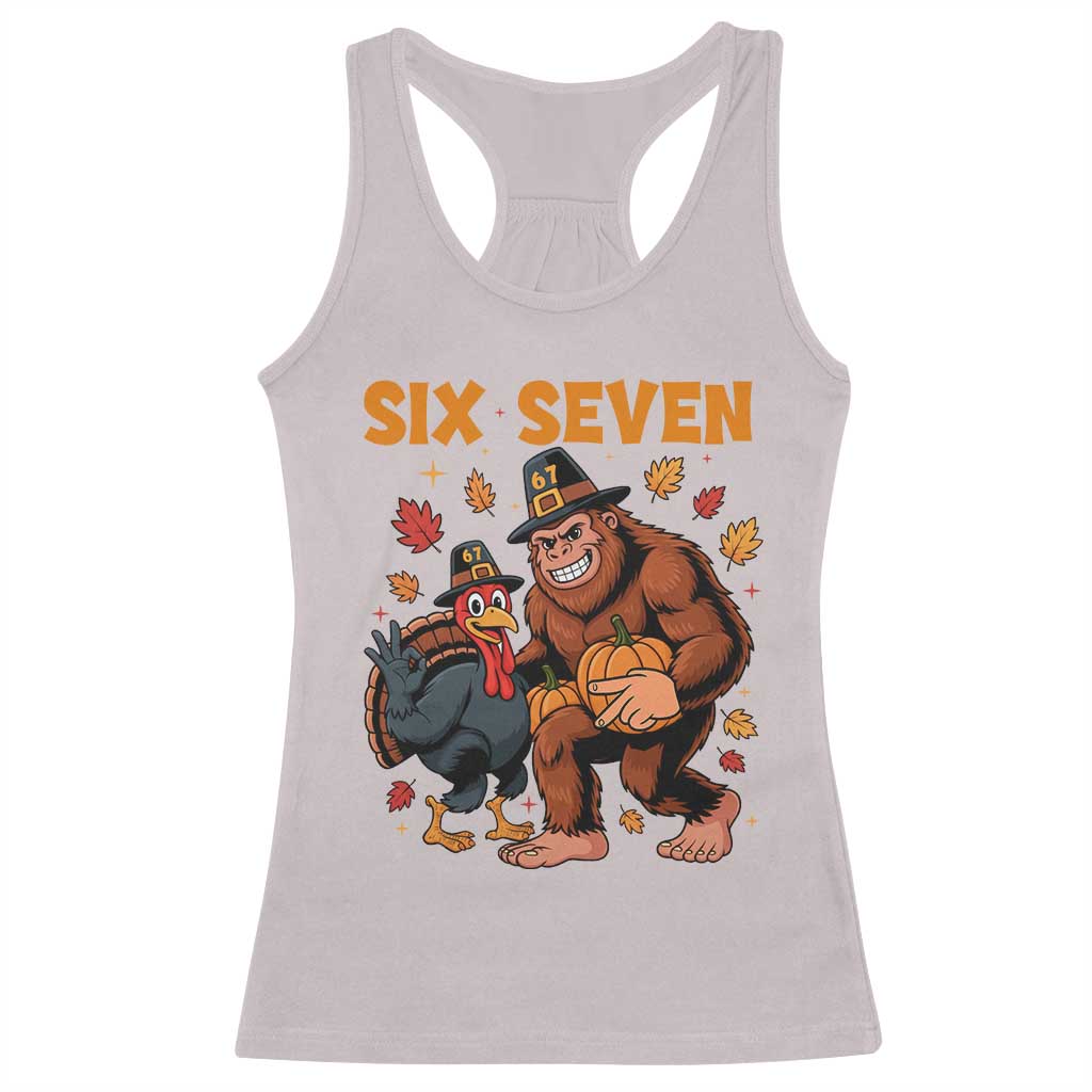 Six Seven Meme Bigfoot And Turkey Racerback Tank Top Funny Thanksgiving Gift - Wonder Print Shop