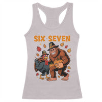 Six Seven Meme Bigfoot And Turkey Racerback Tank Top Funny Thanksgiving Gift - Wonder Print Shop