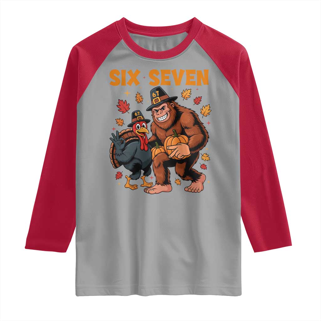 Six Seven Meme Bigfoot And Turkey Raglan Shirt Funny Thanksgiving Gift - Wonder Print Shop