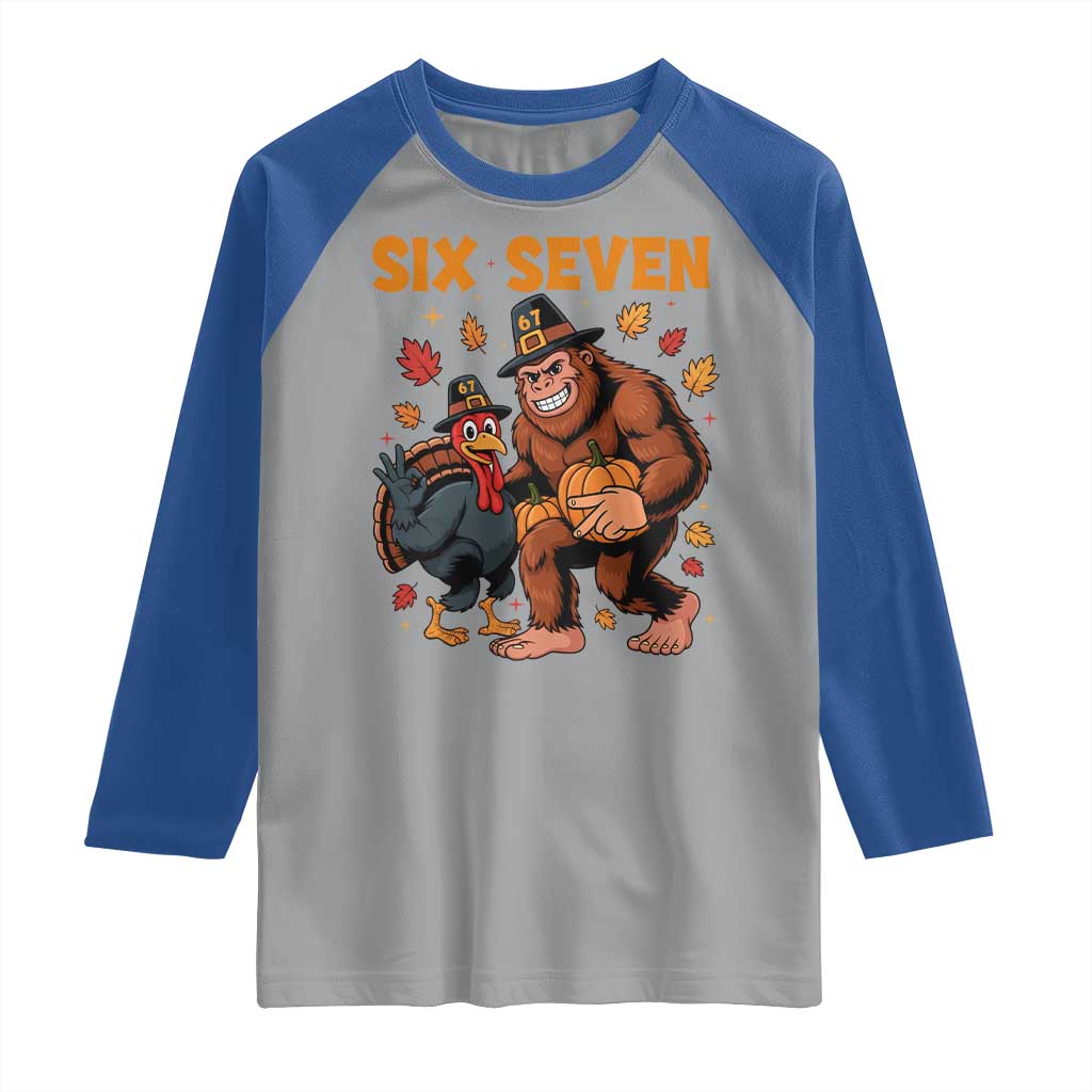 Six Seven Meme Bigfoot And Turkey Raglan Shirt Funny Thanksgiving Gift - Wonder Print Shop