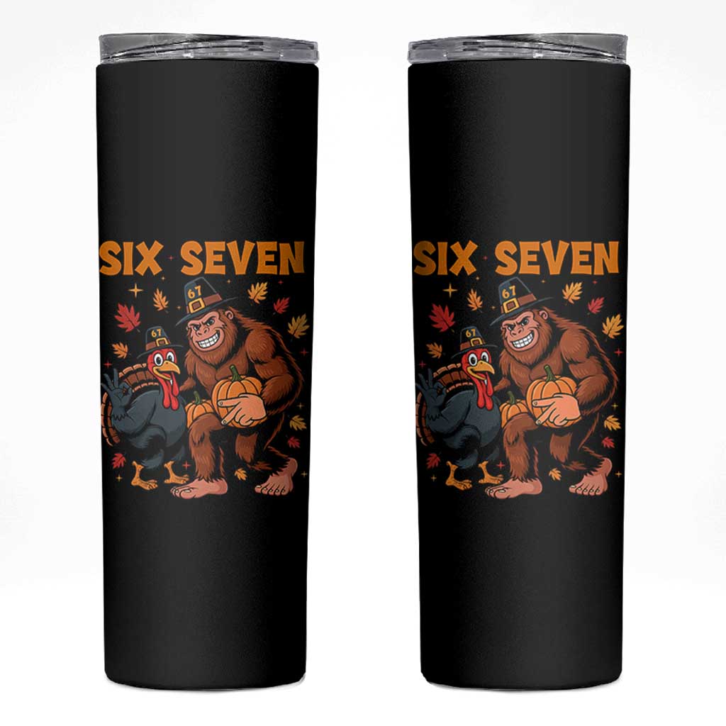 Six Seven Meme Bigfoot And Turkey Skinny Tumbler Funny Thanksgiving Gift - Wonder Print Shop